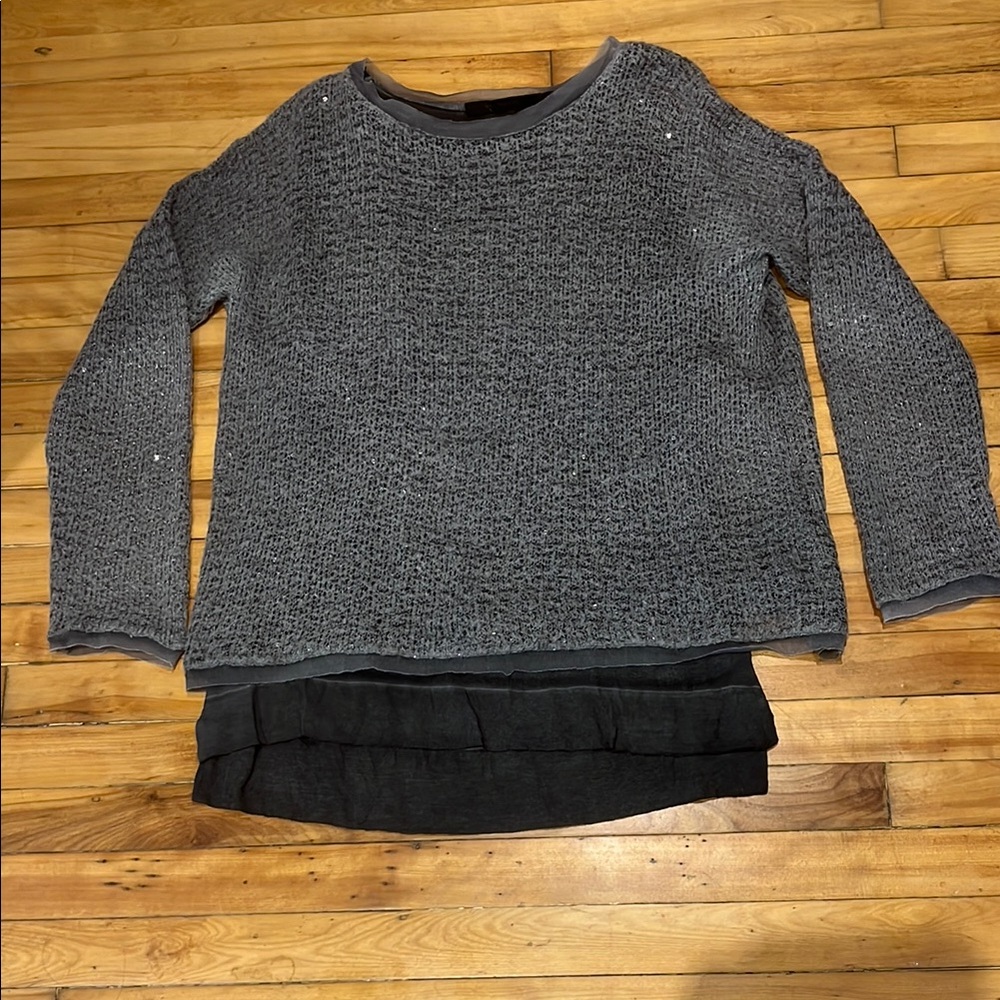 La Fée Maraboutée Elegant Shimmering Gray Women's Knit Sweater